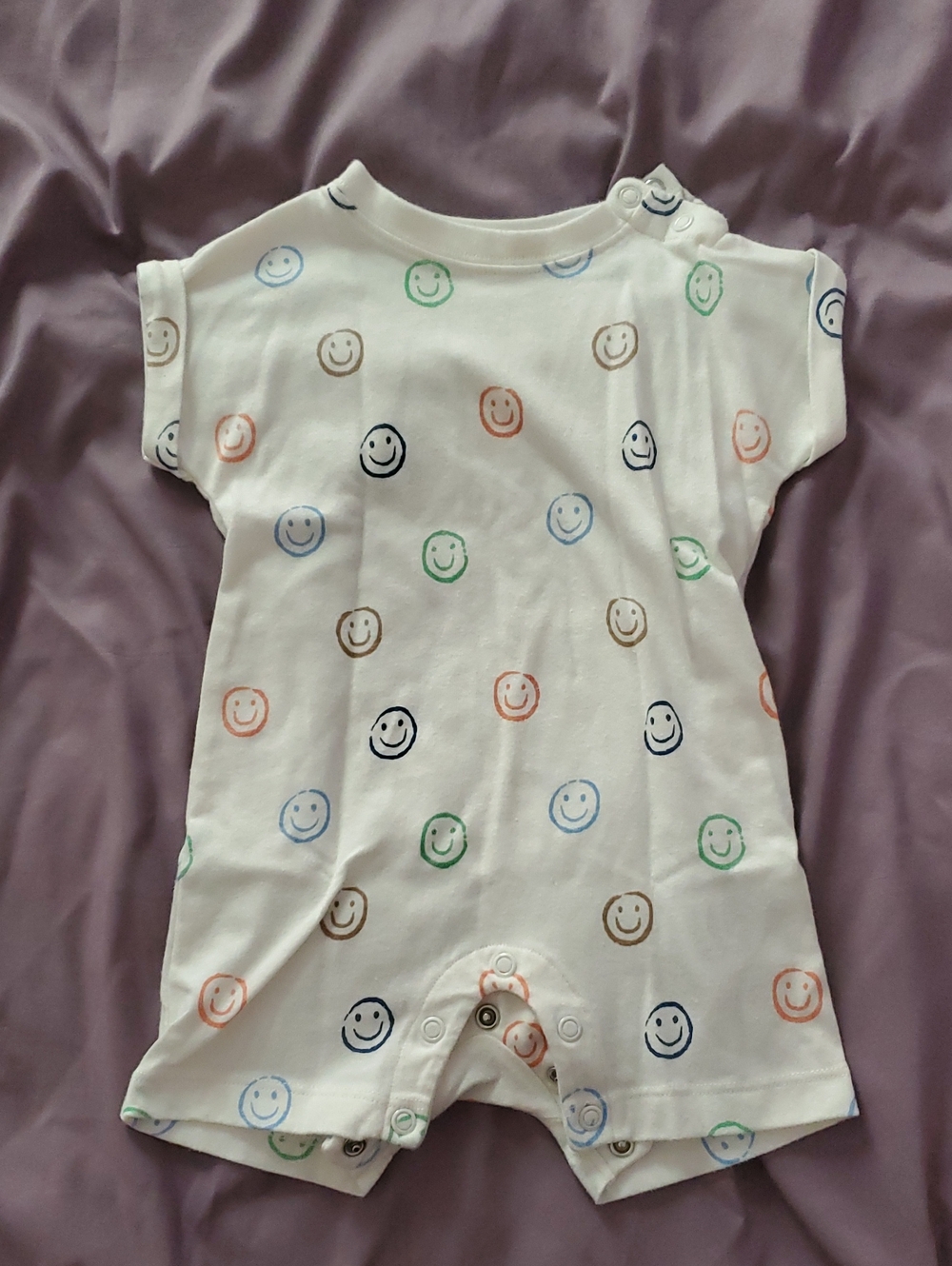 wonder nation White Short Sleeve Smiley One-Piece Romper - Multi Color Faces